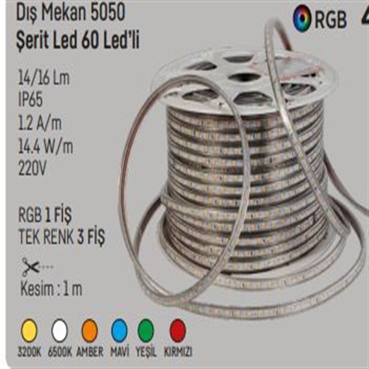 3 ÇİPLİ 60 LEDLİ 220V DIŞ MEKAN ŞERİT LED KIRMIZI 1